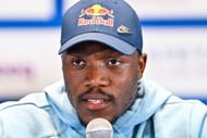 Letsile Tebogo attends a press conference ahead of the Doha Diamond League 2025 in Doha, Qatar. (Photo by Getty Images)